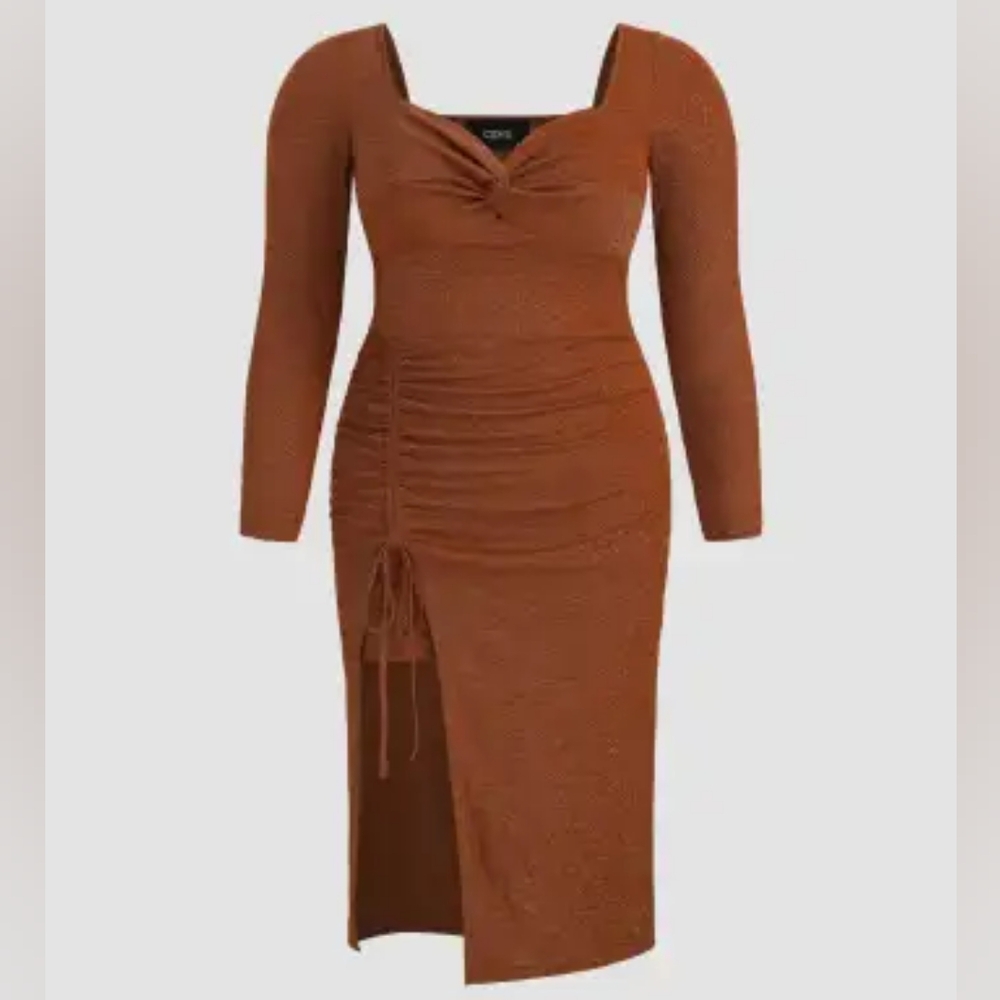 🍸CIDER TWISTED DRAWSTRING SEQUIN SPLIT MIDI DRESS CURVE 1XL